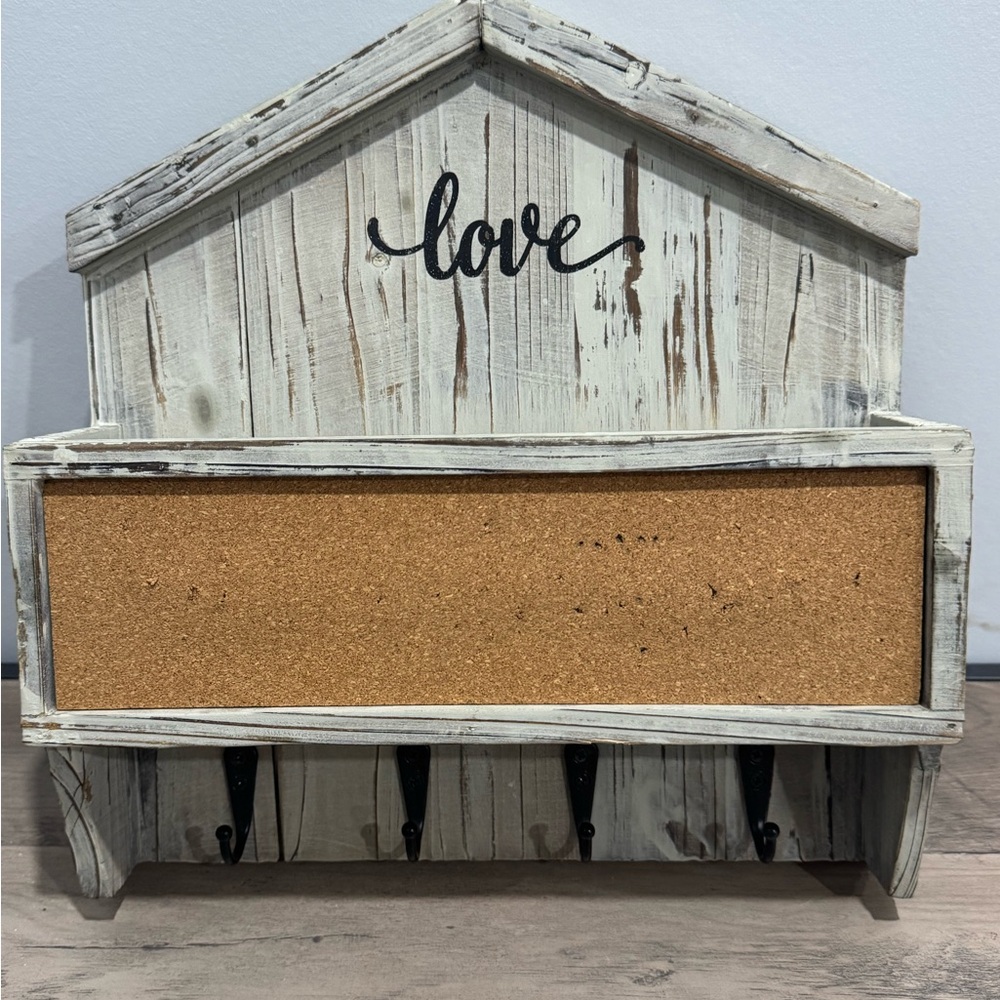 Rustic White and Brown Wall Organizer with Hooks